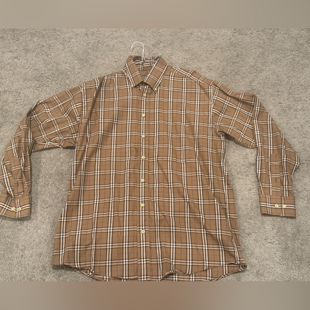 Burberry Brown Plaid Casual Button Down Shirt